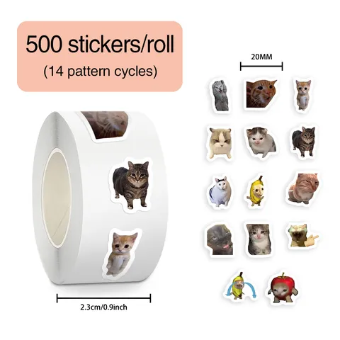 Funny Cat Meme Roll Stickers Cute Expression Copper Plate Paper Self Adhesive Decals For Journal Phone Case Water Bottle