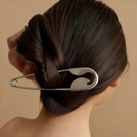 Pince à Cheveux en Alliage Métal Forme Épingle de Sûreté Argent Brillant Minimaliste Grande Accessoire Cheveux Personnalisé Femme Fête Quotidien