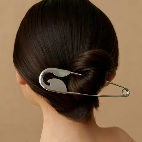 Pince à Cheveux en Alliage Métal Forme Épingle de Sûreté Argent Brillant Minimaliste Grande Accessoire Cheveux Personnalisé Femme Fête Quotidien