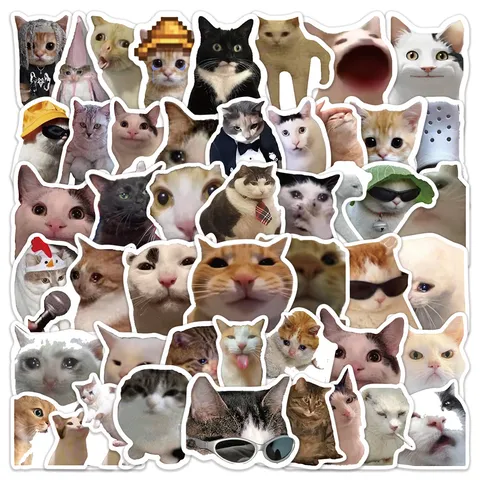Funny Cat Meme Waterproof Stickers Cute Cartoon Graffiti Decals For Laptop Phone Case Luggage Water Bottle