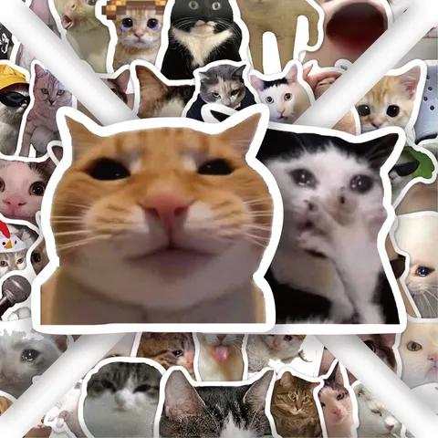 Funny Cat Waterproof Stickers Cute Meme Kitty Decals For Laptop Phone Case Luggage Scrapbook DIY Decoration