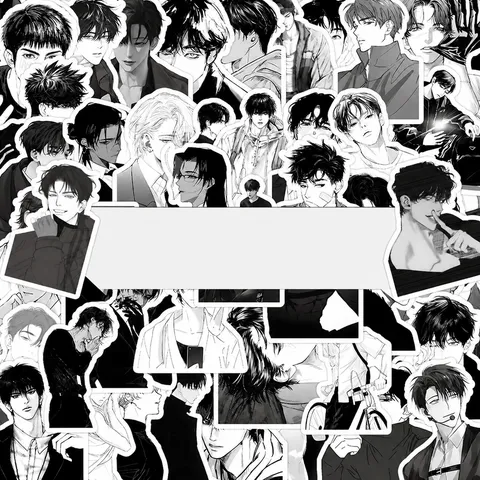 Autocollants De Beaux Garçons Anime Noirs Et Blancs Imperméables Décalcomanie En Vinyle Esthétique Pour Ordinateur Portable Téléphone Bouteille D'Eau Bagages