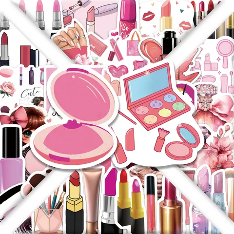 Rosa Kosmetik Cartoon Aufkleber Wasserdichte Vinyl Aufkleber Ästhetische Süße Mädchen Gepäck Wasserflasche Tagebuch Aufkleber