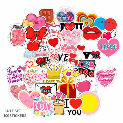 Pegatinas de Graffiti de Corazón de Amor de San Valentín Letras Inglés Artísticas Cuaderno Teléfono Calcomanías Decorativas Impermeables