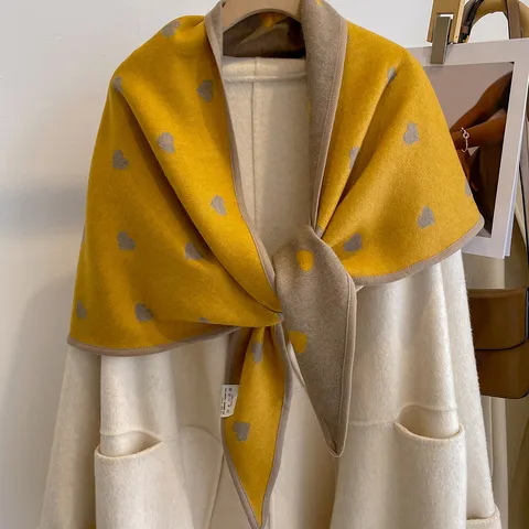 Womens Winter Thickened Warm Jacquard Paisley Triangle Scarf Retro Contrast Color Shawl Fashion Outerwear