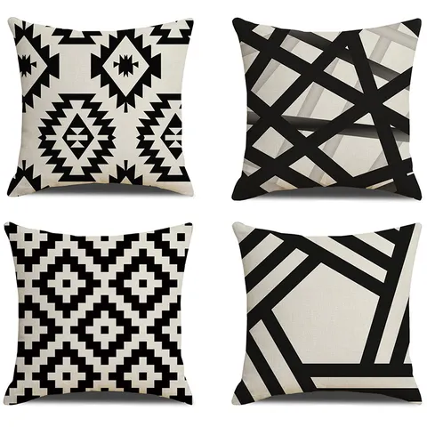 Modern Minimalist Geometric Print Linen Pillow Cover Black White Abstract Cushion Cover For Living Room Home Decor