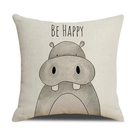 Modern Minimalist Linen Printed Pillowcase Cute Cartoon Animal Decorative Sofa Pillow Cover Square Cushion Cover