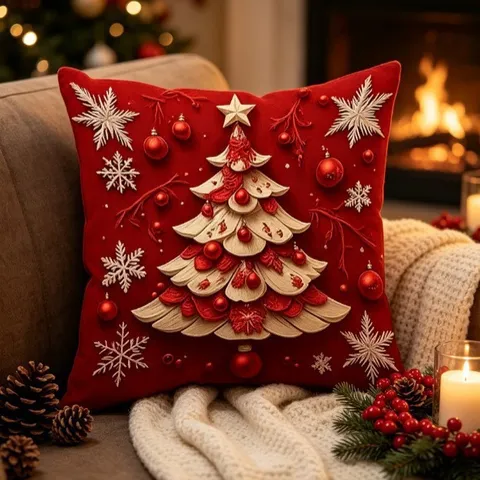 Christmas Throw Pillow Cover Peach Skin Velvet 3D Embossed Festive Cushion Cover For Home Living Room Sofa Decor