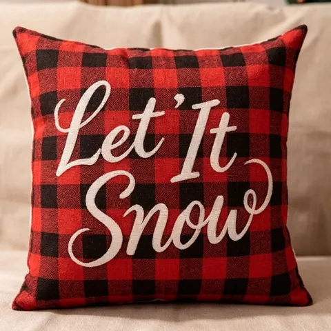 Christmas Throw Pillow Cover Elk Snowman Buffalo Plaid Letter Printed Square Cushion Cover For Sofa Home Decor