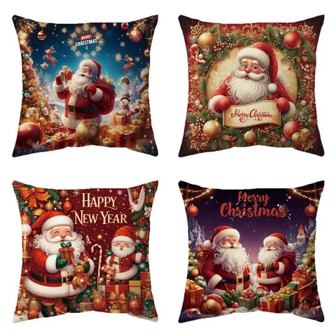 Christmas Vintage Santa Claus Print Cushion Cover Nordic Style Home Sofa Decorative Pillowcase