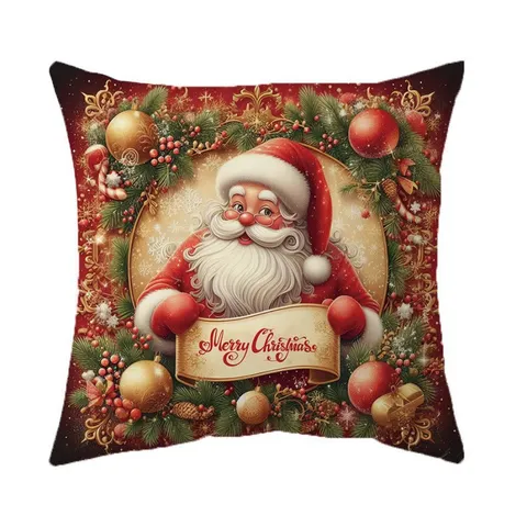 Christmas Vintage Santa Claus Print Cushion Cover Nordic Style Home Sofa Decorative Pillowcase