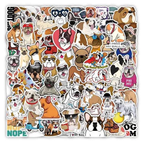 Wasserdichte PVC Bulldogge Graffiti Aufkleber Cartoon Hunde Abziehbilder Für Koffer Gitarre Laptop Motorrad