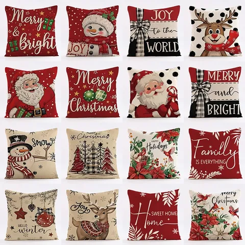 Christmas Linen Throw Pillow Cover Decorative Square Cushion Case Holiday Home Living Room Sofa Pillowcase