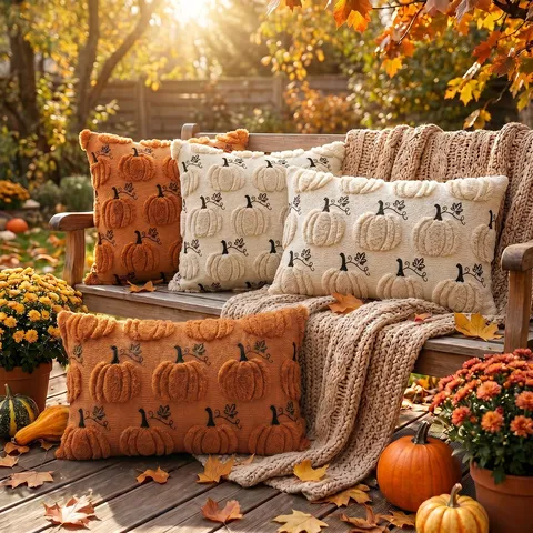 Autumn Pumpkin Embroidered Pillow Cover Thanksgiving Sofa Decor Halloween Throw Cushion Case Plush Decorative Pillow