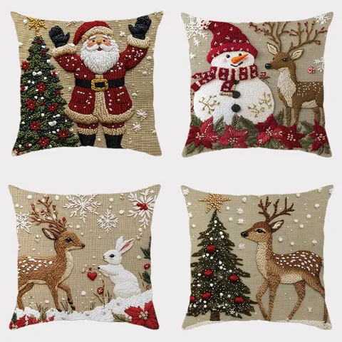 Christmas Pillow Cover Festive Decorative Throw Pillow Case Short Plush Cushion Cover For Sofa Living Room Home Decor