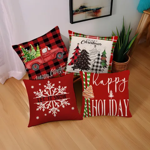 Christmas Pillow Cover Festive Decorative Throw Pillow Case Short Plush Cushion Cover For Sofa Living Room Home Decor