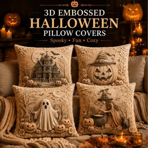 Housse de Coussin en Lin d'Halloween Gaufre 3D Citrouille Fantôme Housse de Coussin Décorative pour Salon Décoration