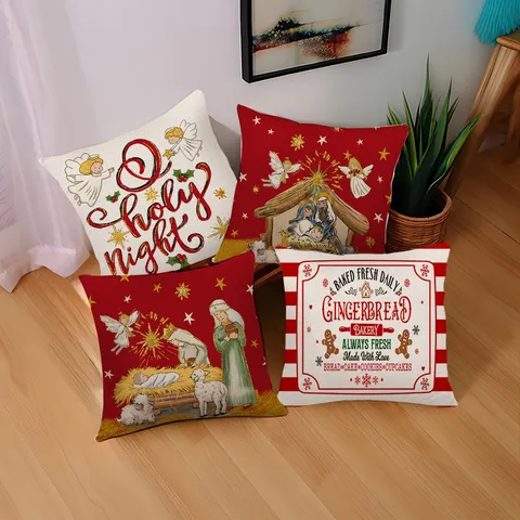 Nordic Luxury Christmas Linen Throw Pillow Cover Festive Nativity Gingerbread Cushion Cover For Home Living Room Sofa