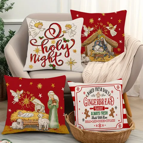 Nordic Luxury Christmas Linen Throw Pillow Cover Festive Nativity Gingerbread Cushion Cover For Home Living Room Sofa