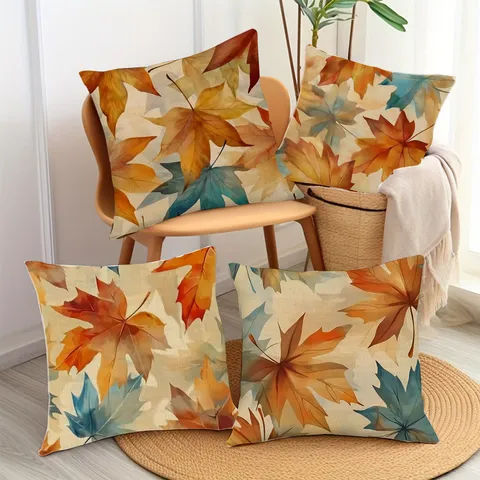 Nordic Thanksgiving Maple Leaf Series Linen Pillow Cover Autumn Home Decor Square Throw Pillow Case Without Core