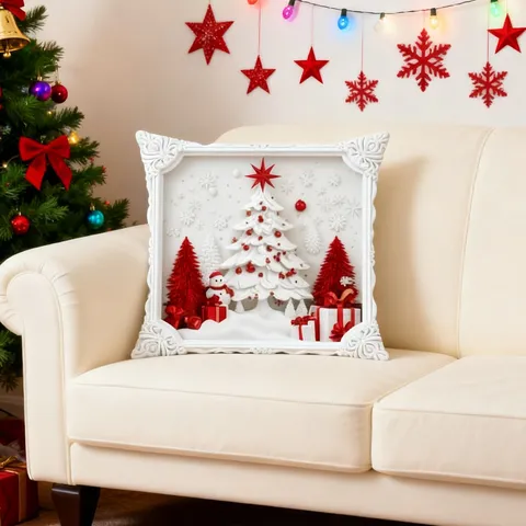 Christmas Decorative Pillow Cover Soft Polyester Printed Elk Snowman Cushion Cover For Sofa Home Holiday Party Decor