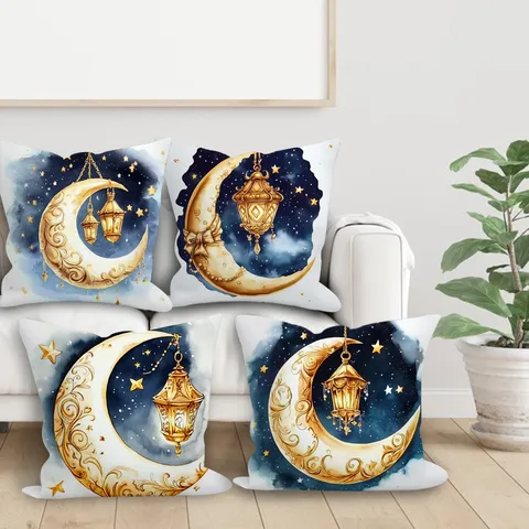 Moon Star Lantern Pattern Decorative Pillow Cover Peach Skin Cushion Case For Sofa And Living Room Home Decoration
