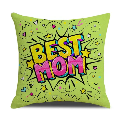 Mother's Day Linen Pillow Case Decorative Square Cushion Cover Best Mom Letter Printed Pillowcase For Living Room Sofa