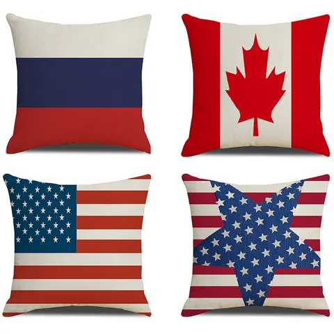 Cross Border European American National Flag Printed Pillowcase World Cup Fan Home Decor Linen Pillow Cover