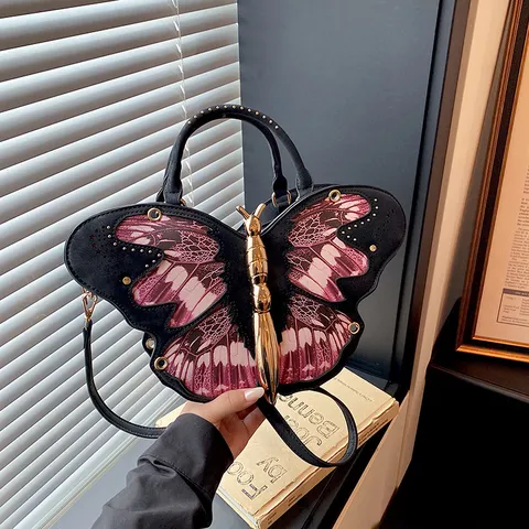 Fashion PU Leather Butterfly Shape Crossbody Bag Unique Niche Design Handbag Casual Street Style Women Shoulder Bag