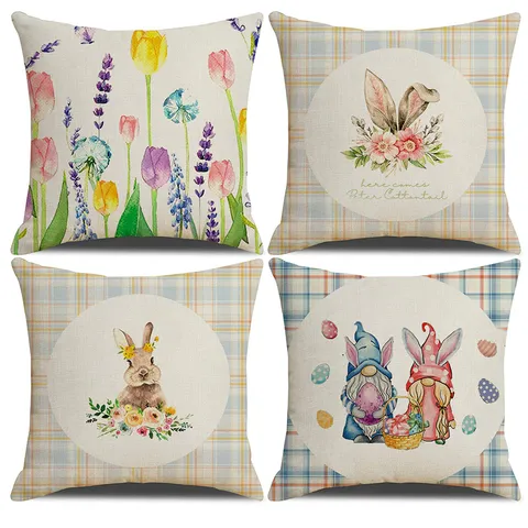 Easter Bunny Pillow Cover Linen Decorative Cushion Cover Cute Cartoon Animal Rabbit Printing Pillowcase Home Decor