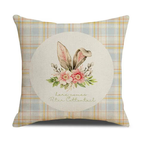 Easter Bunny Pillow Cover Linen Decorative Cushion Cover Cute Cartoon Animal Rabbit Printing Pillowcase Home Decor