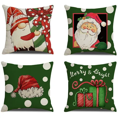 Christmas Decorative Linen Pillowcase Santa Claus Cartoon Printed Cushion Cover Holiday Home Sofa Bedroom Decor