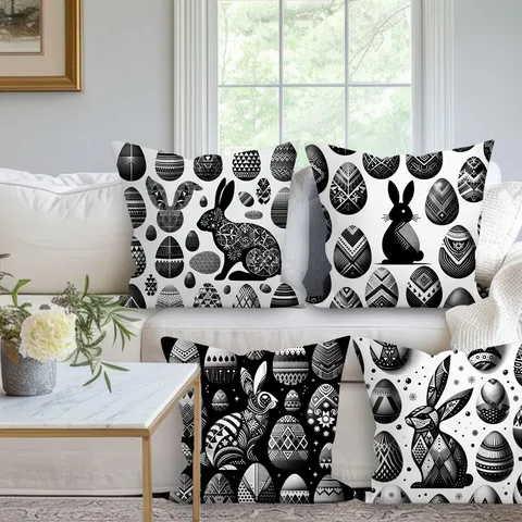 Lapin de Pâques Œuf Imprimé Velours Peau de Pêche Housse de Coussin Géométrique Fête Salon Chambre Housse de Coussin