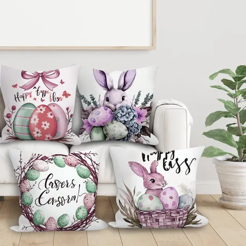 Housse de Coussin Lapin de Pâques Nordique Velours Peau de Pêche Housse de Coussin Décorative pour Canapé Salon Décoration