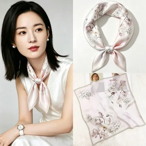 100% Silk Scarf Women Square Small Scarf Fashion Elegant Silk Neckerchief Retro Printed Silk Scarves For Women Office Commute