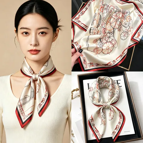 Women Mulberry Silk Square Scarf Fashion Printed Elegant Neckerchief Silk Scarf For Business Commute And Daily Wear