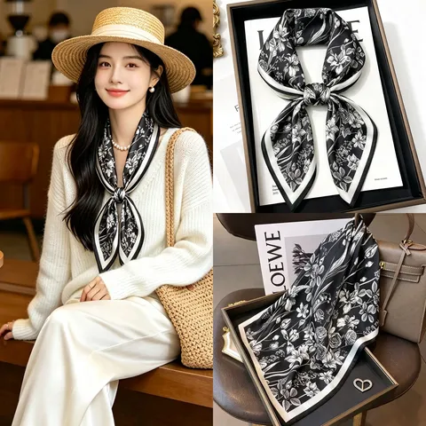 Women Mulberry Silk Square Scarf Fashion Printed Elegant Neckerchief Silk Scarf For Business Commute And Daily Wear