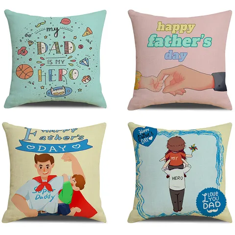 Father's Day Linen Pillow Case Creative Cartoon Letter Printed Cushion Cover Without Core Home Sofa Decor