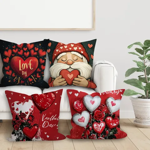 Valentine's Day Rose Love Heart Balloon Cushion Cover Peach Skin Velvet Decorative Pillowcase For Sofa Bedroom Home Decor