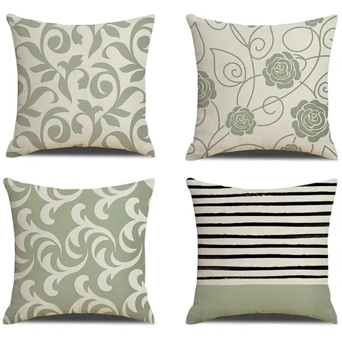 Modern Minimalist Linen Pillow Cover Floral Line Printed Geometric Pattern Decorative Square Throw Pillowcase