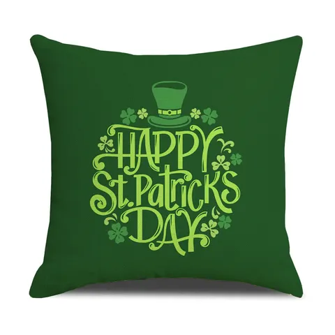 St. Patricks Day Linen Pillow Cover Square Shamrock Green Cushion Case Home Decor Festival Throw Pillow Protector