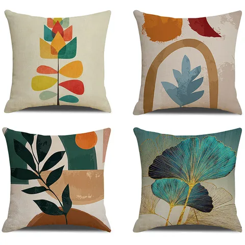 Modern Minimalist Linen Pillow Cover Botanical Leaf Pattern Decorative Cushion Case For Living Room Home Decor