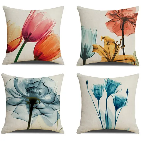 Modern Minimalist Linen Throw Pillow Cover Botanical Floral Printed Decorative Cushion Cover For Sofa