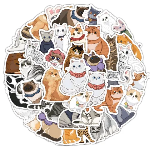 Cartoon Handgezeichnete Niedliche Katzen Aufkleber Wasserdichte Vinyl Abziehbilder Für Laptop Trinkflasche Koffer Tagebuch