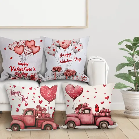 Valentine Peach Skin Velvet Pillow Cover Heart Balloon Truck Throw Pillow Case Decorative Cushion For Home Sofa
