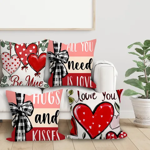 Federa Stampata a Cuore di San Valentino Fodera per Cuscino in Velluto di Pelle di Pesca Fodera per Cuscino Quadrata per Divano Decorazione Camera da Letto