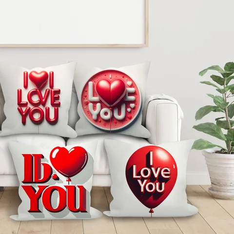 Valentine's Day Pillow Cover Love Heart Balloon Peach Skin Velvet Decorative Throw Pillow Case for Sofa Home