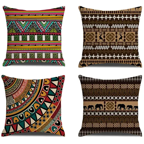 Bohemian Linen Pillow Cover Vintage Tribal Geometric Print Throw Pillow Case For Living Room Home Decor
