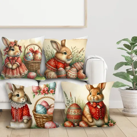 Housse de Coussin Lapin de Pâques et Œuf Style Nordique Peau de Pêche pour Canapé Voiture Décoration de Maison