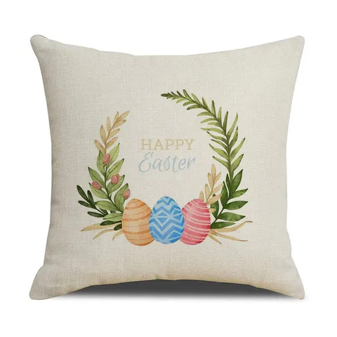 Housse de Coussin Thème Lapin de Pâques Lin Décoratif Carré Moderne Minimaliste Décor de Canapé